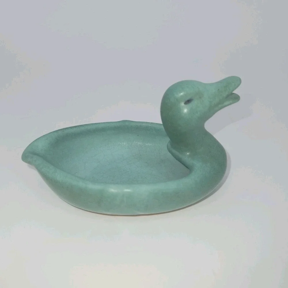 Weller Pottery Duck Pin Tray Turquoise Green Art Pottery 1930s Signed Vintage
